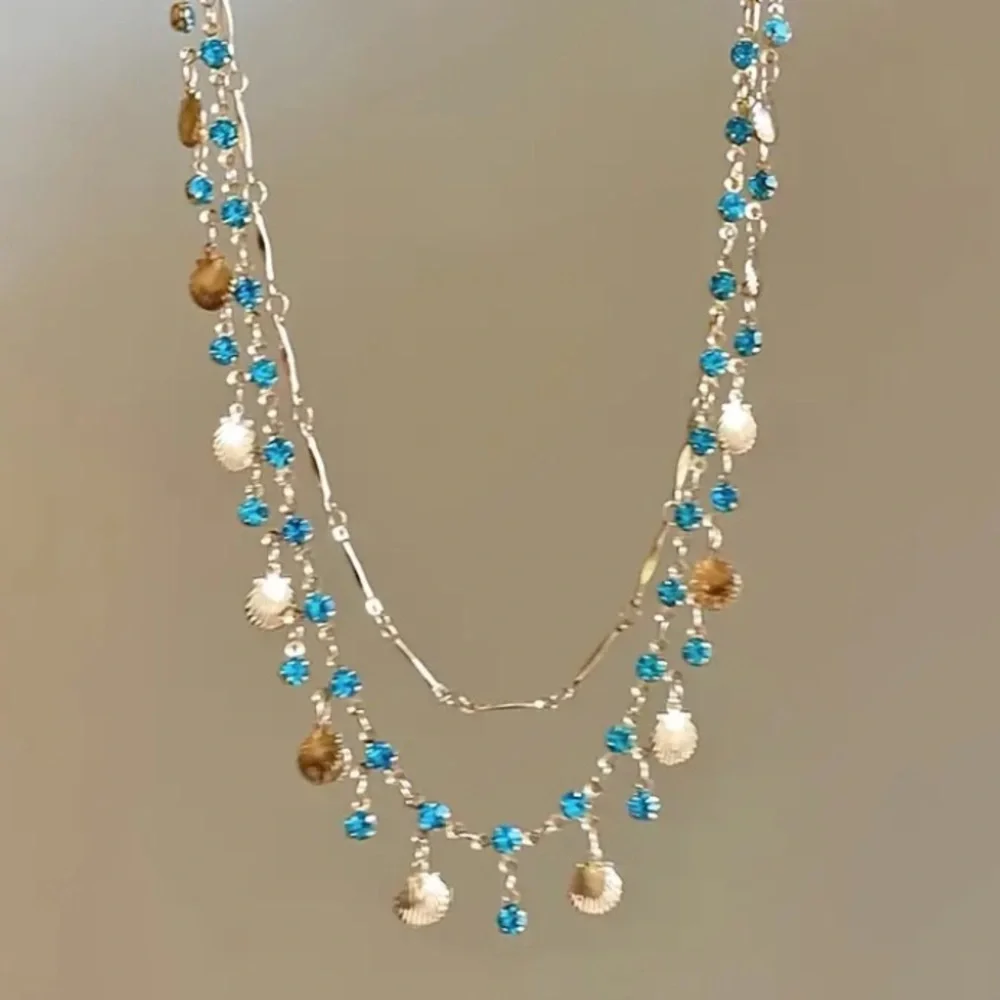 Blue Crystal & Shell Gold Toned Necklace & Bracelet Set - Picture 2 of 5